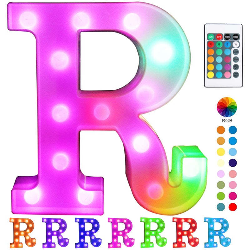Pooqla Colorful LED Marquee Letter Lights with Remote â€“ Light Up Marquee Signs â€“ Party Bar Letters with Lights Decorations for the Home - Multicolor R - Image 1